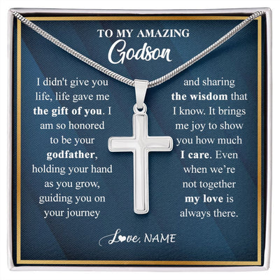 Stainless Cross Necklace | Personalized To My Godson Necklace from Godfather Uncle Life Gave Me The Gift Of You Godson Birthday Graduation Christmas Customized Gift Box Message Card | siriusteestore