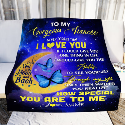 Personalized To My Gorgeous Fiancee Blanket From Fiance Never Forget That I Love You Butterfly Birthday Valentine Christmas Customized Fleece Blanket | siriusteestore