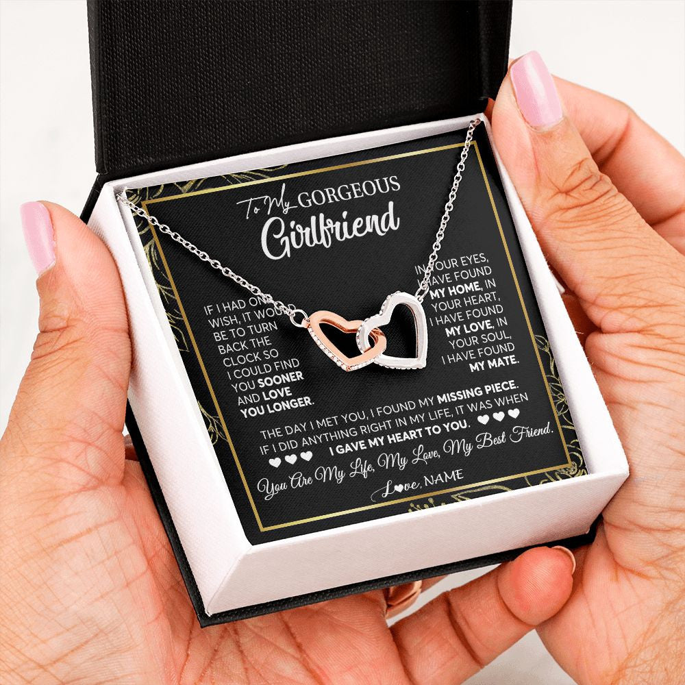 Interlocking Hearts Necklace | Personalized To My Gorgeous Girlfriend Necklace From Boyfriend My Life My Love Girlfriend Birthday Anniversary Valentines Day Customized Gift Box Message Card | siriusteestore