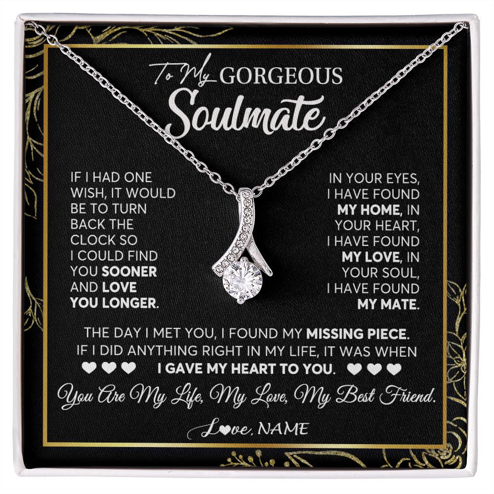 Alluring Beauty Necklace | Personalized To My Gorgeous Soulmate Necklace From Husband My Life My Love Wife Birthday Wedding Valentines Day Christmas Customized Gift Box Message Card | siriusteestore