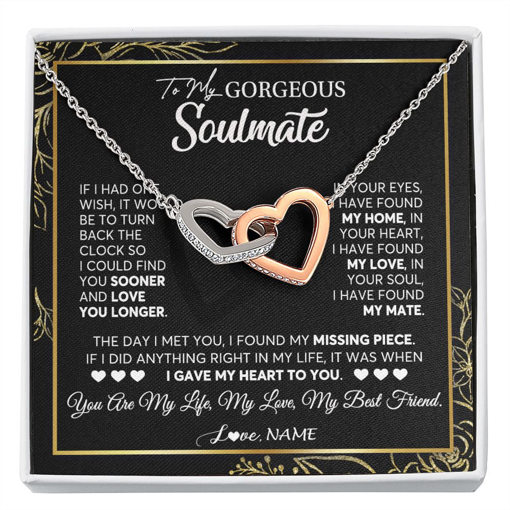 Interlocking Hearts Necklace | Personalized To My Gorgeous Soulmate Necklace From Husband My Life My Love Wife Birthday Wedding Valentines Day Christmas Customized Gift Box Message Card | siriusteestore