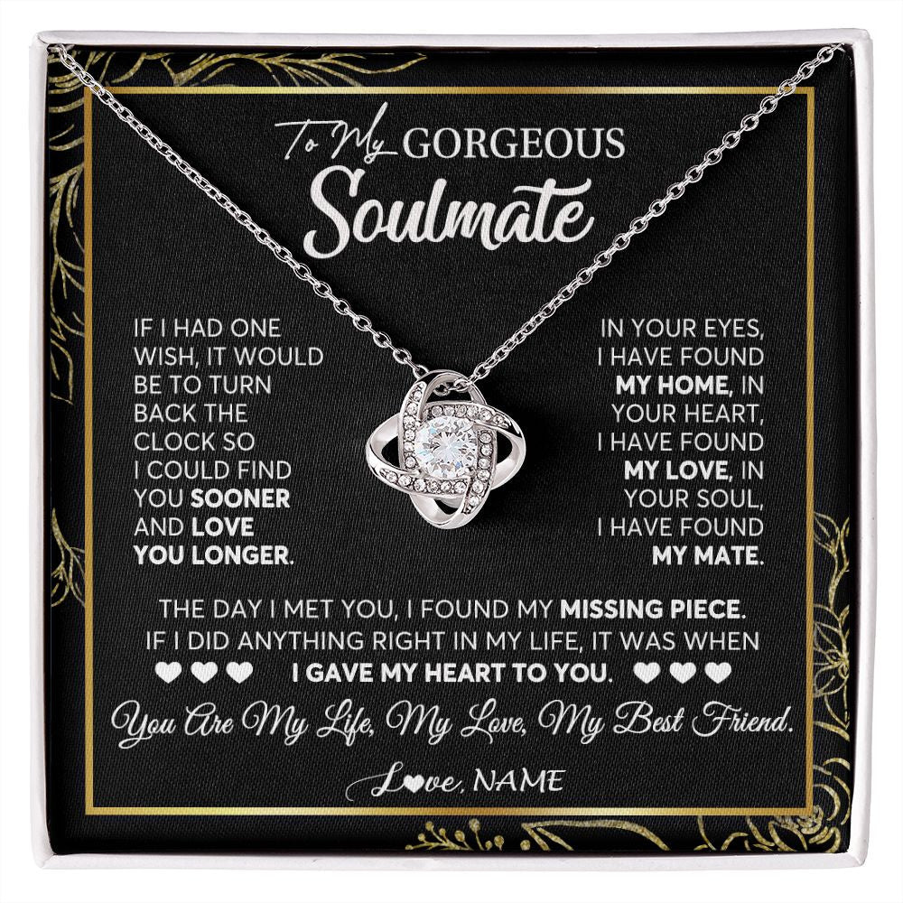 Love Knot Necklace | Personalized To My Gorgeous Soulmate Necklace From Husband My Life My Love Wife Birthday Wedding Valentines Day Christmas Customized Gift Box Message Card | siriusteestore