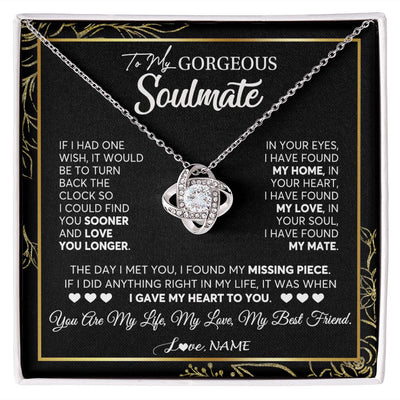 Love Knot Necklace | Personalized To My Gorgeous Soulmate Necklace From Husband My Life My Love Wife Birthday Wedding Valentines Day Christmas Customized Gift Box Message Card | siriusteestore
