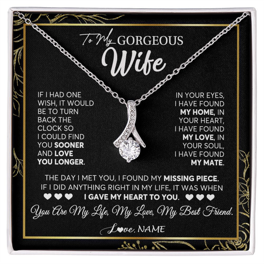 Alluring Beauty Necklace | Personalized To My Gorgeous Wife Necklace From Husband My Life My Love Wife Birthday Wedding Valentines Day Christmas Customized Gift Box Message Card | siriusteestore