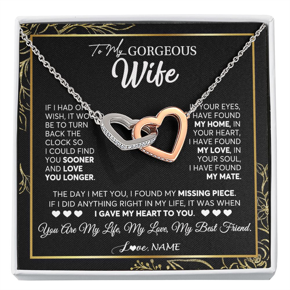 Interlocking Hearts Necklace | Personalized To My Gorgeous Wife Necklace From Husband My Life My Love Wife Birthday Wedding Valentines Day Christmas Customized Gift Box Message Card | siriusteestore