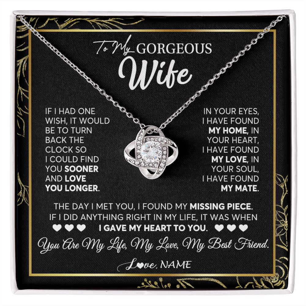 Love Knot Necklace | Personalized To My Gorgeous Wife Necklace From Husband My Life My Love Wife Birthday Wedding Valentines Day Christmas Customized Gift Box Message Card | siriusteestore