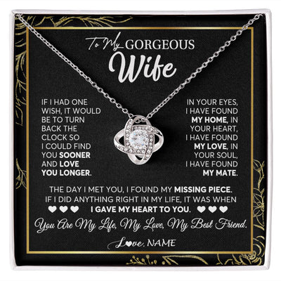 Love Knot Necklace | Personalized To My Gorgeous Wife Necklace From Husband My Life My Love Wife Birthday Wedding Valentines Day Christmas Customized Gift Box Message Card | siriusteestore