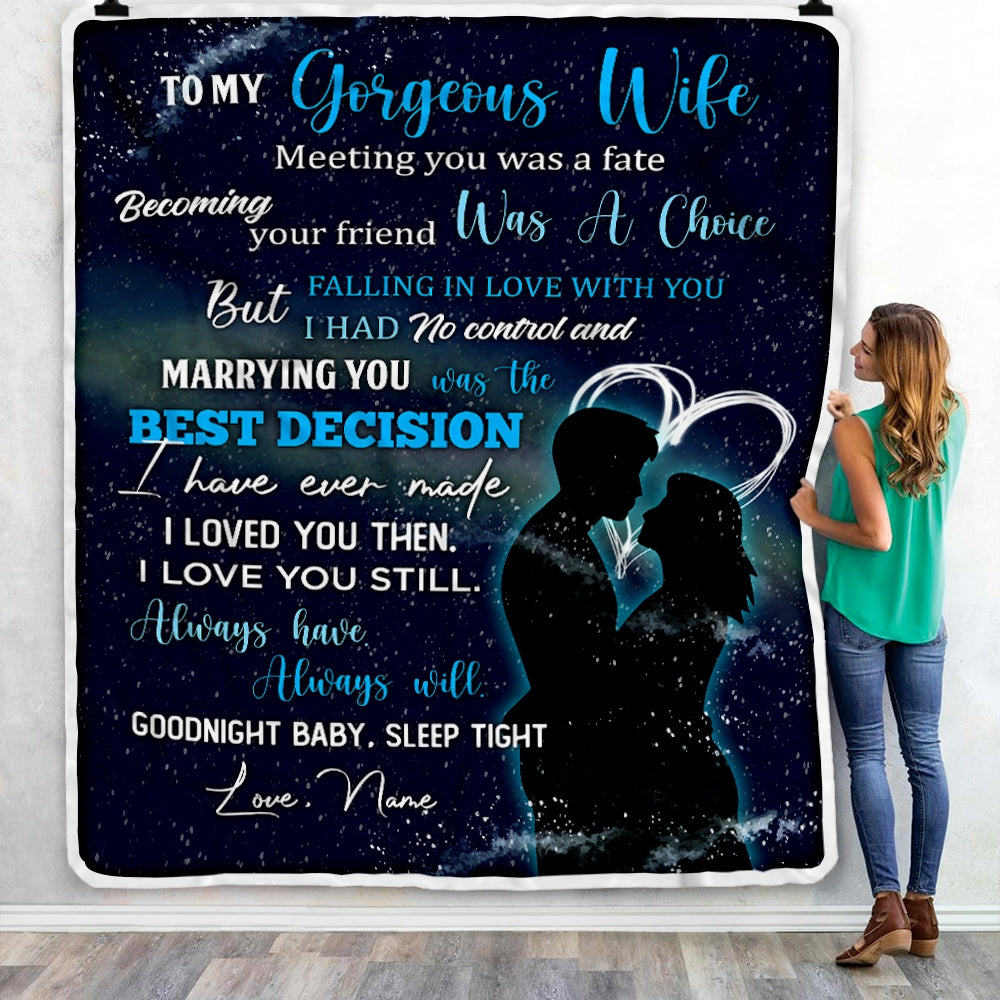 Personalized To My Gorgeous Wife from Husband Meeting You Was A Fater Wife Birthday Wedding Christmas Customized Fleece Blanket | siriusteestore