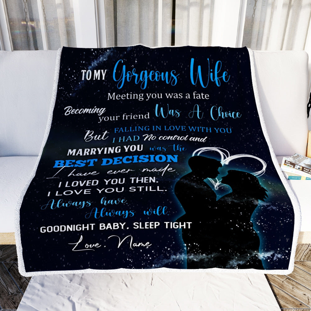 Personalized To My Gorgeous Wife from Husband Meeting You Was A Fater Wife Birthday Wedding Christmas Customized Fleece Blanket | siriusteestore