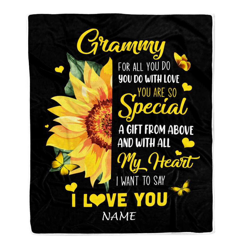 Personalized To My Grammy Blanket From Grandkids Granddaughter I Want To Say I Love You Sunfower Grammy Birthday Mothers Day Christmas Fleece Throw Blanket | siriusteestore