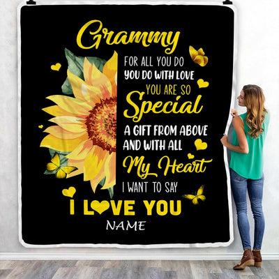 Personalized To My Grammy Blanket From Grandkids Granddaughter I Want To Say I Love You Sunfower Grammy Birthday Mothers Day Christmas Fleece Throw Blanket | siriusteestore