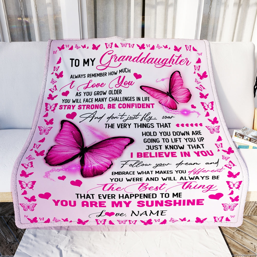 Personalized To My Granddaughter Blanket From Grandma Butterfly Always Remember How Much I Love You Birthday Christmas Fleece Blanket | siriusteestore