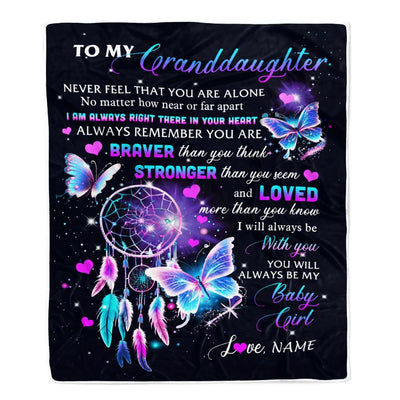 Personalized To My Granddaughter Blanket From Grandma Butterfly Braver Stronger Loved Granddaughter Birthday Graduation Christmas Customized Fleece Blanket | siriusteestore