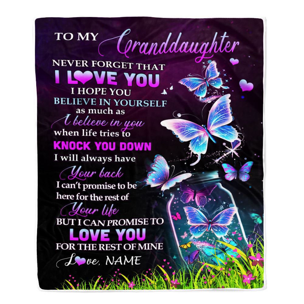 Personalized To My Granddaughter Blanket From Grandma Gigi Butterfly Never Forget I Love You Granddaughter Birthday Christmas Customized Fleece Blanket | siriusteestore