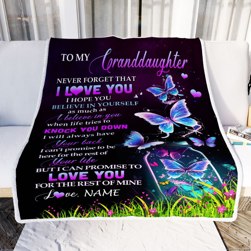 Personalized To My Granddaughter Blanket From Grandma Gigi Butterfly Never Forget I Love You Granddaughter Birthday Christmas Customized Fleece Blanket | siriusteestore