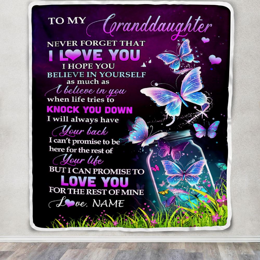 Personalized To My Granddaughter Blanket From Grandma Gigi Butterfly Never Forget I Love You Granddaughter Birthday Christmas Customized Fleece Blanket | siriusteestore