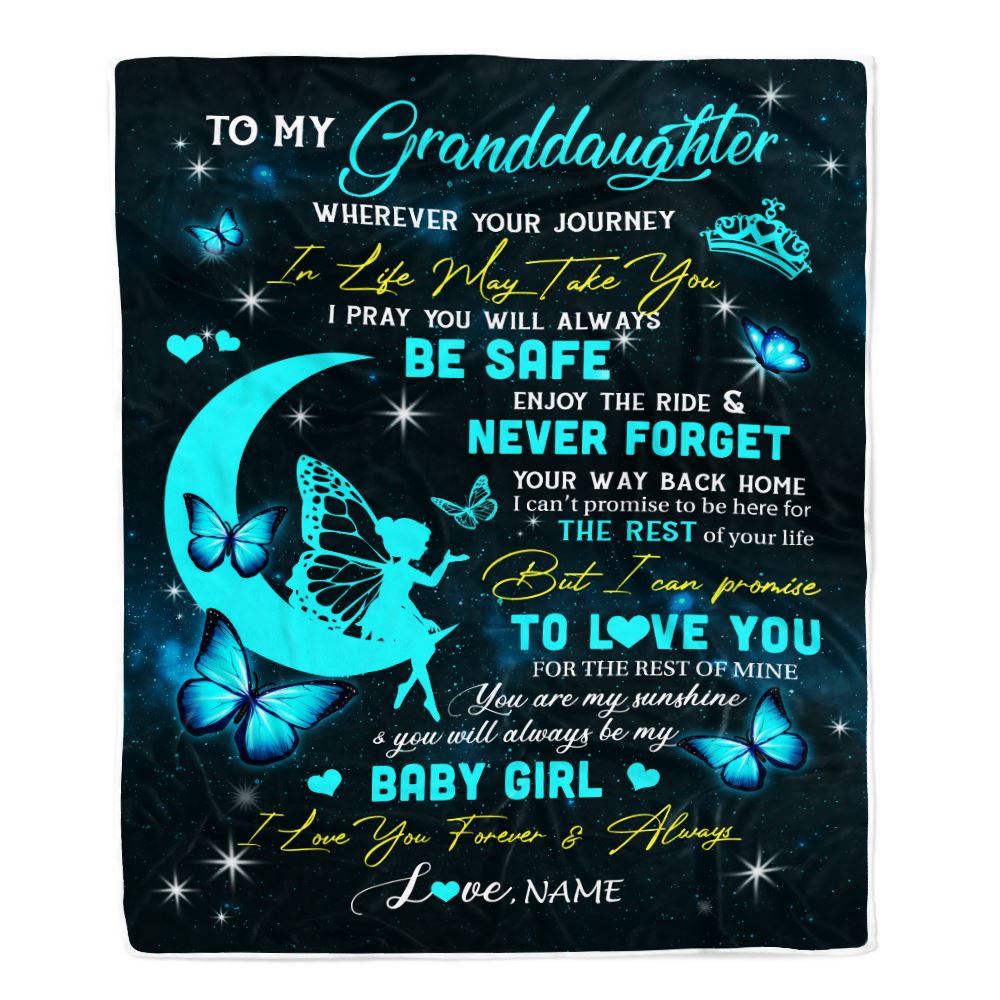 Personalized To My Granddaughter Blanket From Grandma Gigi Fairy Silhouette Fantasy Moon Granddaughter Birthday Christmas Customized Bed Fleece Throw Blanket | siriusteestore