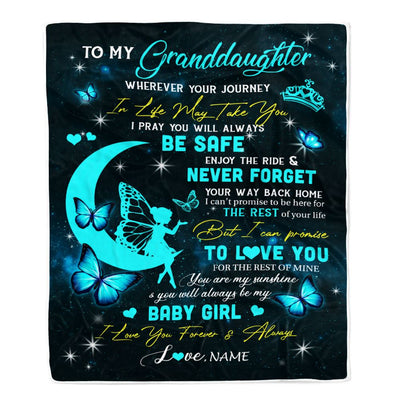 Personalized To My Granddaughter Blanket From Grandma Gigi Fairy Silhouette Fantasy Moon Granddaughter Birthday Christmas Customized Bed Fleece Throw Blanket | siriusteestore