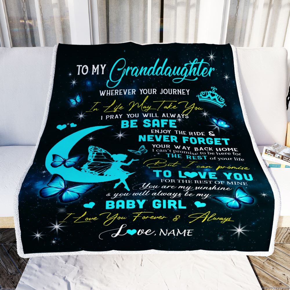 Personalized To My Granddaughter Blanket From Grandma Gigi Fairy Silhouette Fantasy Moon Granddaughter Birthday Christmas Customized Bed Fleece Throw Blanket | siriusteestore