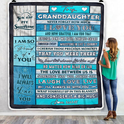 Personalized To My Granddaughter Blanket From Grandma Gigi Wood I Love You It A Big Hug Granddaughter Birthday Graduation Christmas Customized Fleece Blanket | siriusteestore