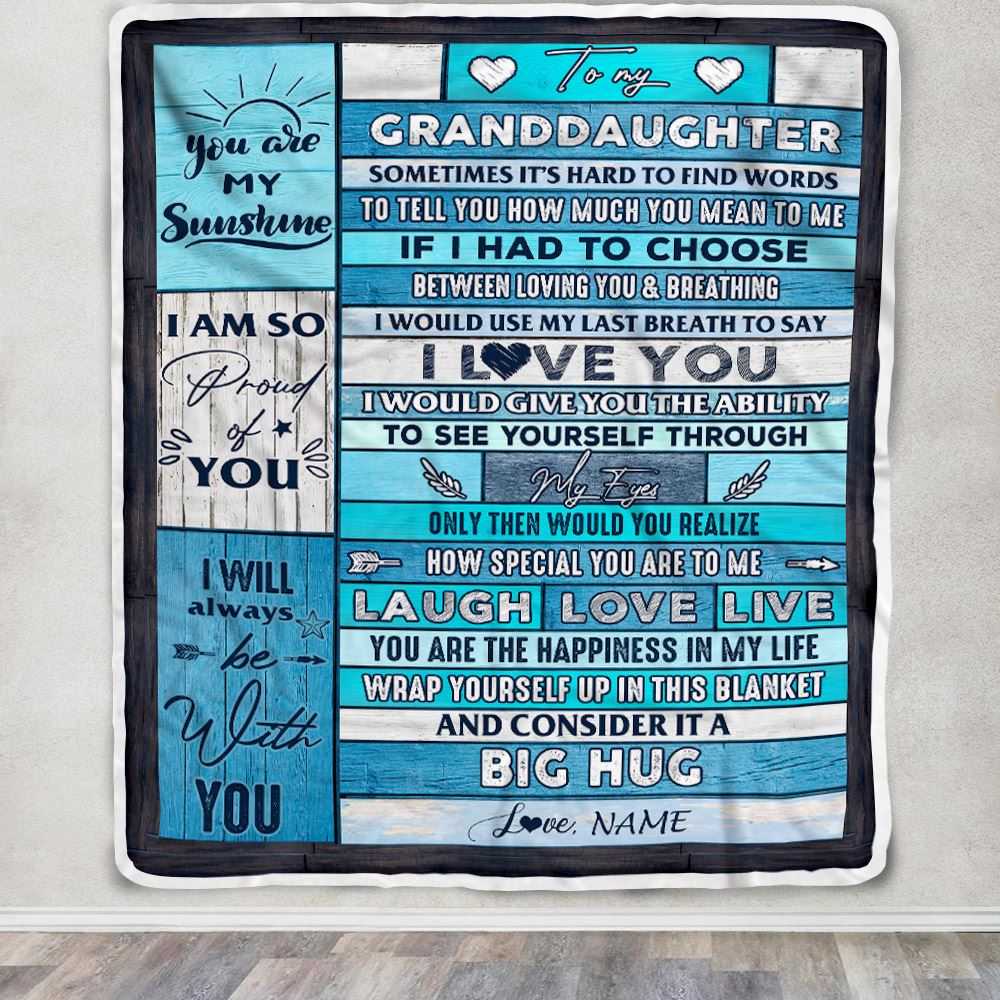Personalized To My Granddaughter Blanket From Grandma Gigi Wood Laugh Love Live Big Hug Granddaughter Birthday Graduation Christmas Customized Fleece Blanket | siriusteestore