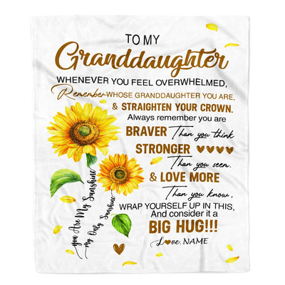 Personalized To My Granddaughter Blanket From Grandma Grammy Whenever You Fell Overwhelmed Sunflower Granddaughter Birthday Christmas Customized Fleece Blanket | siriusteestore
