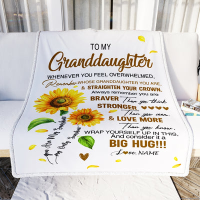 Personalized To My Granddaughter Blanket From Grandma Grammy Whenever You Fell Overwhelmed Sunflower Granddaughter Birthday Christmas Customized Fleece Blanket | siriusteestore