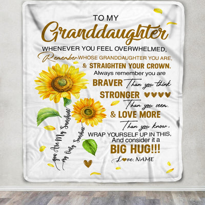 Personalized To My Granddaughter Blanket From Grandma Grammy Whenever You Fell Overwhelmed Sunflower Granddaughter Birthday Christmas Customized Fleece Blanket | siriusteestore
