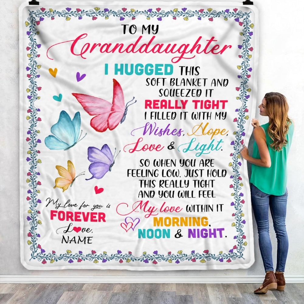 Personalized To My Granddaughter Blanket From Grandma Grandpa Butterfly I Huggest This Soft Blanket Granddaughter Birthday Christmas Bed Fleece Throw Blanket | siriusteestore