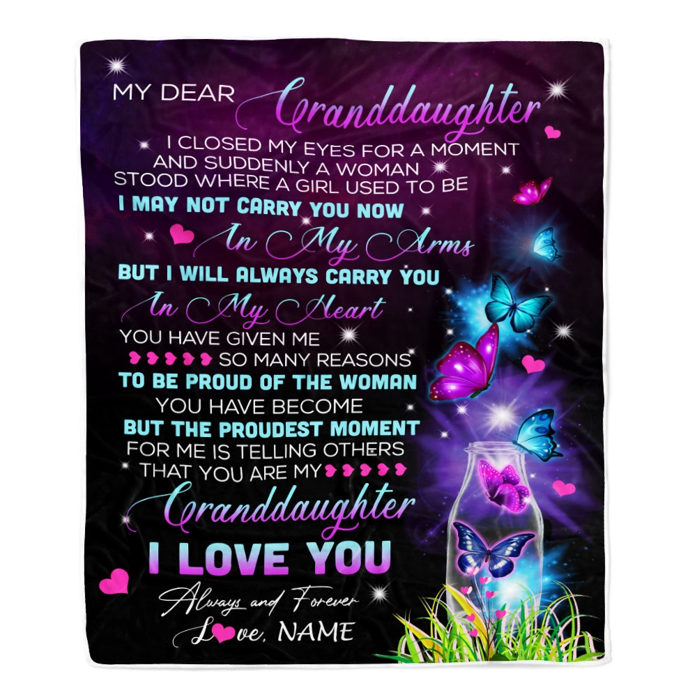 Personalized To My Granddaughter Blanket From Grandma Grandpa Butterfly Proud Of The Woman Granddaughter Birthday Christmas Bed Quilt Fleece Throw Blanket | siriusteestore