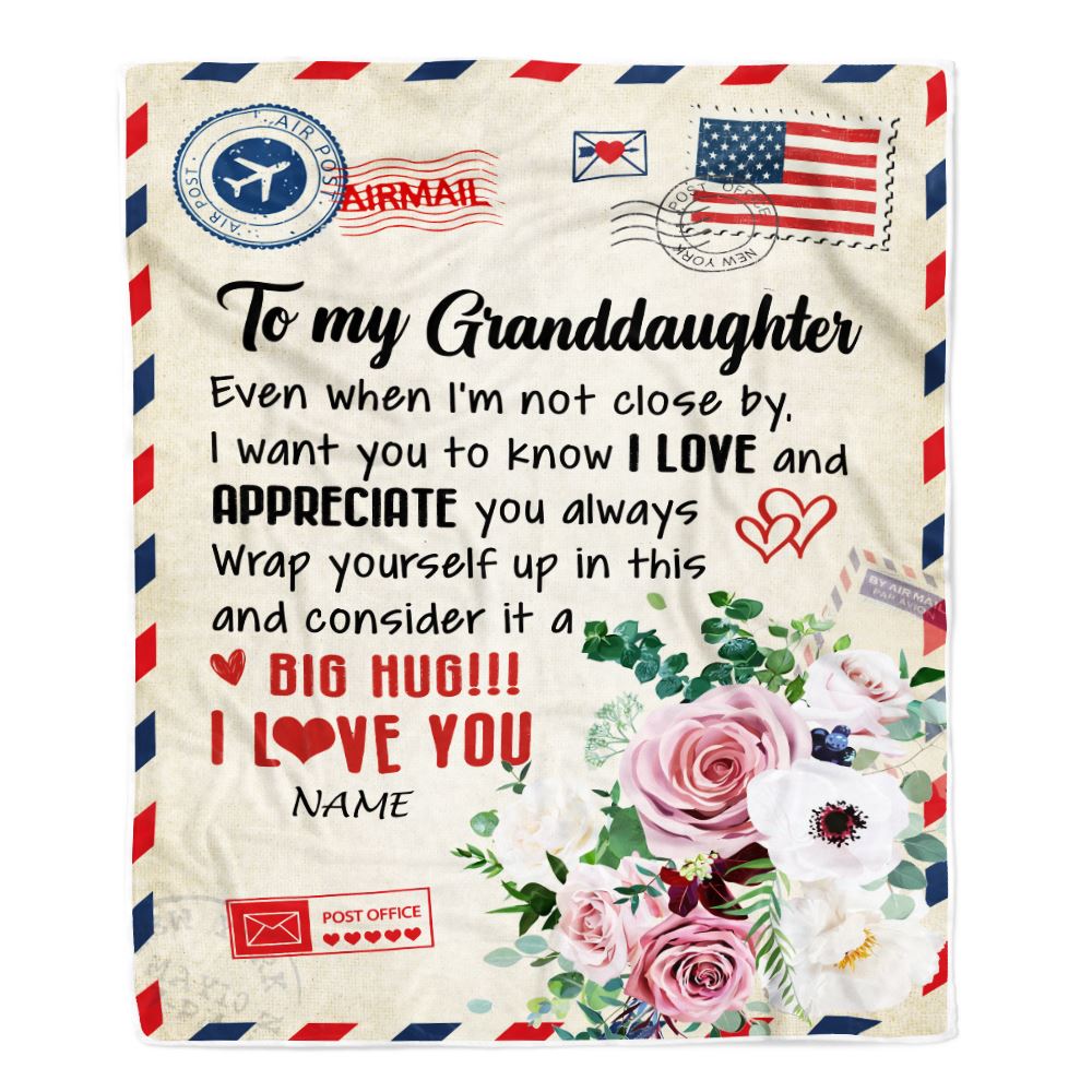 Personalized To My Granddaughter Blanket From Grandma Grandpa Floral Air Mail Letter I Love You Granddaughter Birthday Christmas Customized Fleece Blanket | siriusteestore