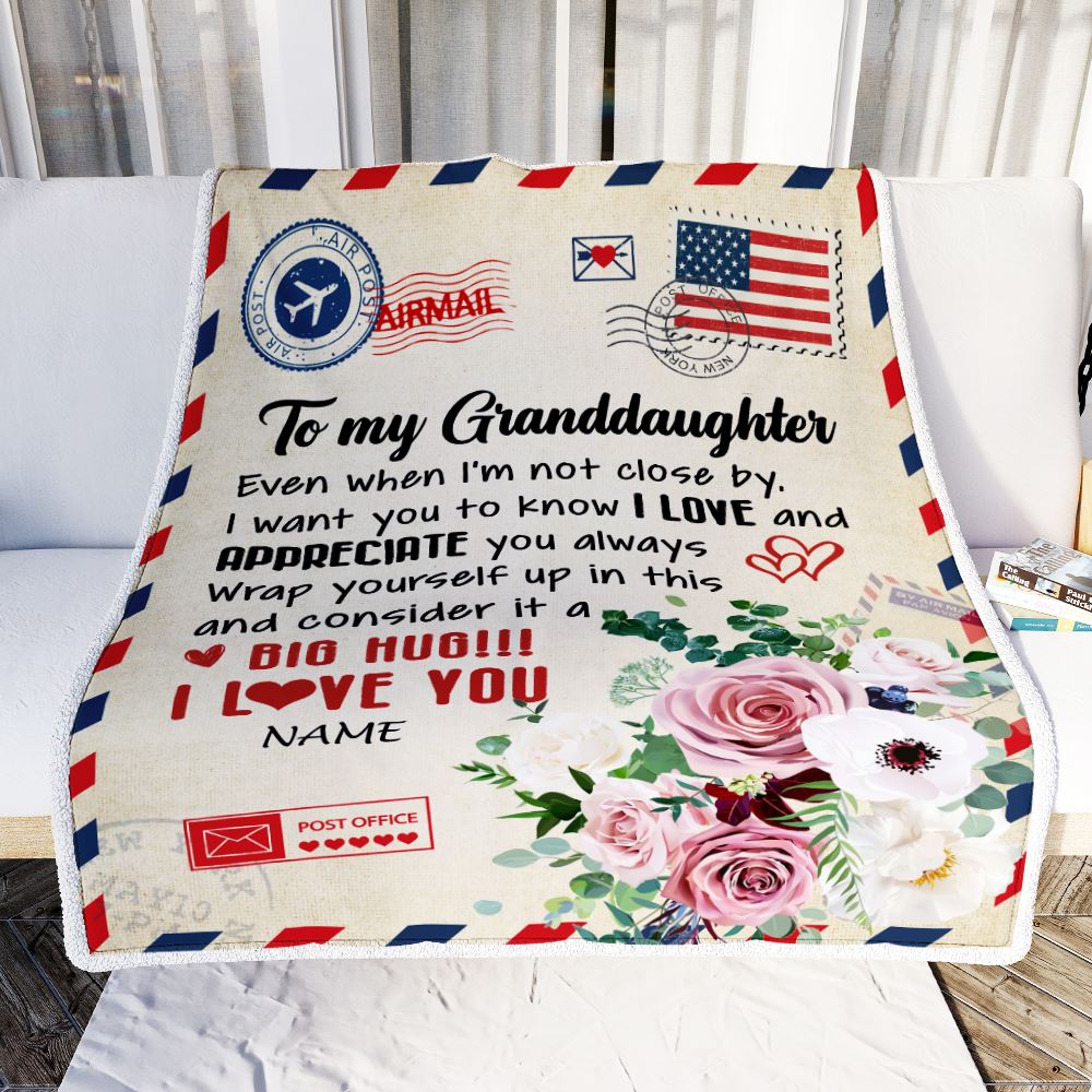 Personalized To My Granddaughter Blanket From Grandma Grandpa Floral Air Mail Letter I Love You Granddaughter Birthday Christmas Customized Fleece Blanket | siriusteestore