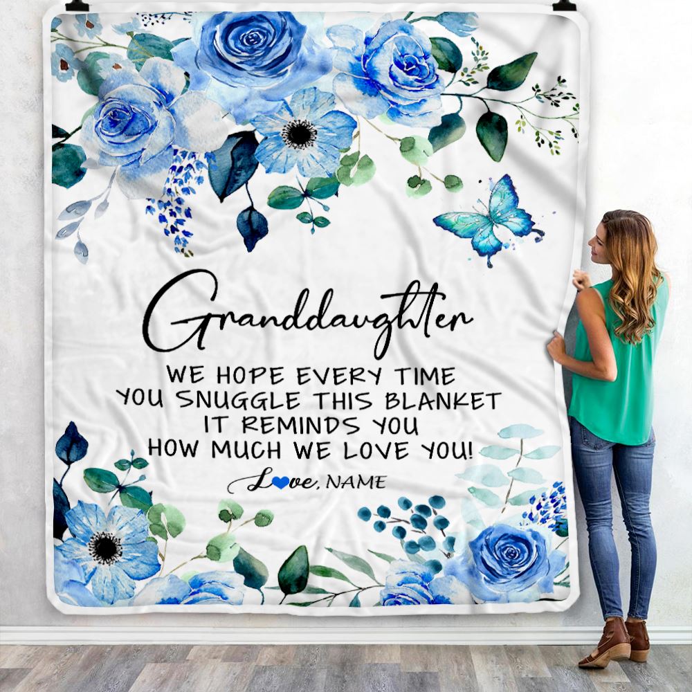 Personalized To My Granddaughter Blanket From Grandma Grandpa Floral How Much We Love You Granddaughter Birthday Christmas Customized Fleece Blanket | siriusteestore