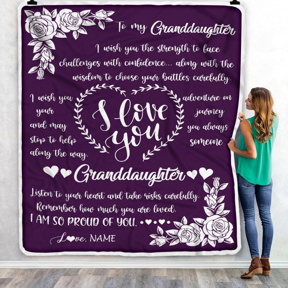 Personalized To My Granddaughter Blanket From Grandma Grandpa I Wish You The Strength Daughter Granddaughter Birthday Christmas Customized Bed Fleece Blanket | siriusteestore