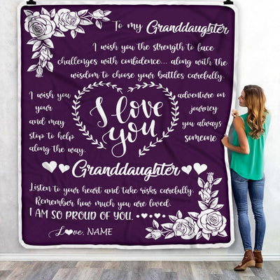 Personalized To My Granddaughter Blanket From Grandma Grandpa I Wish You The Strength Daughter Granddaughter Birthday Christmas Customized Bed Fleece Blanket | siriusteestore