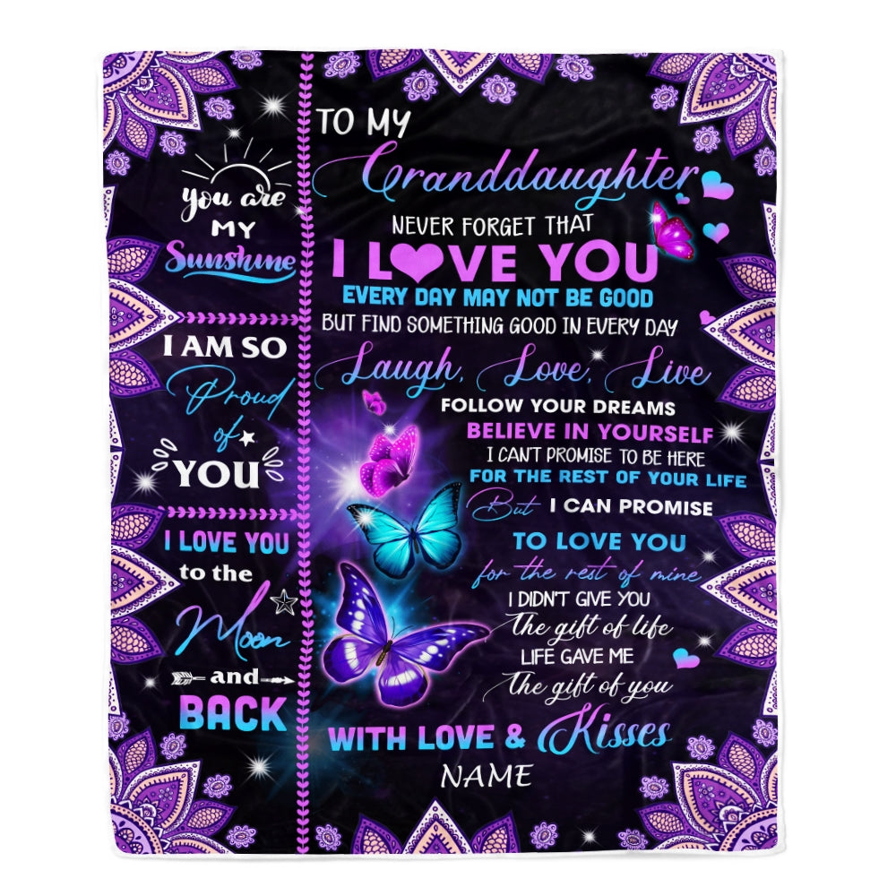 Personalized To My Granddaughter Blanket From Grandma Grandpa Never Forget That I Love You Bufterfly Granddaughter Birthday Christmas Fleece Throw Blanket | siriusteestore
