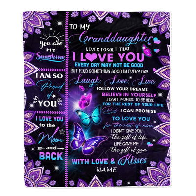 Personalized To My Granddaughter Blanket From Grandma Grandpa Never Forget That I Love You Bufterfly Granddaughter Birthday Christmas Fleece Throw Blanket | siriusteestore