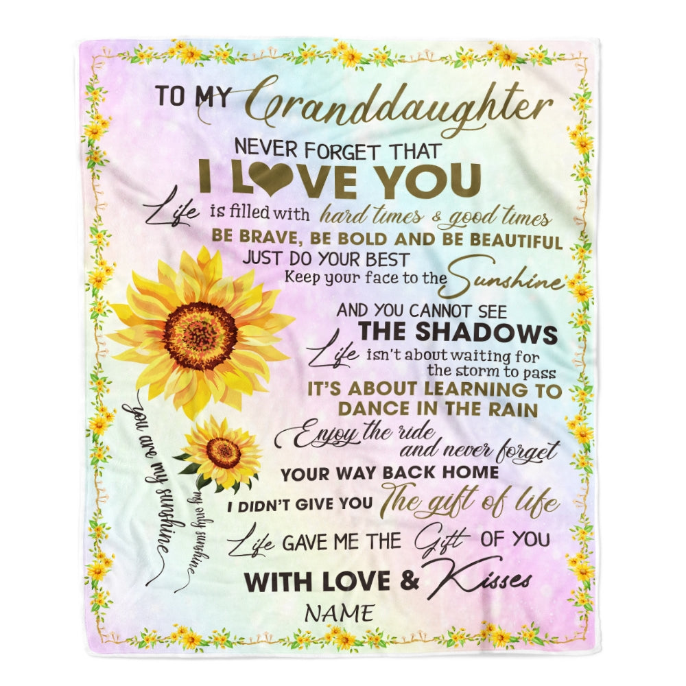 Personalized To My Granddaughter Blanket From Grandma Grandpa Sunflower Never Forget That I Love You Granddaughter Birthday Christmas Bed Fleece Throw Blanket | siriusteestore