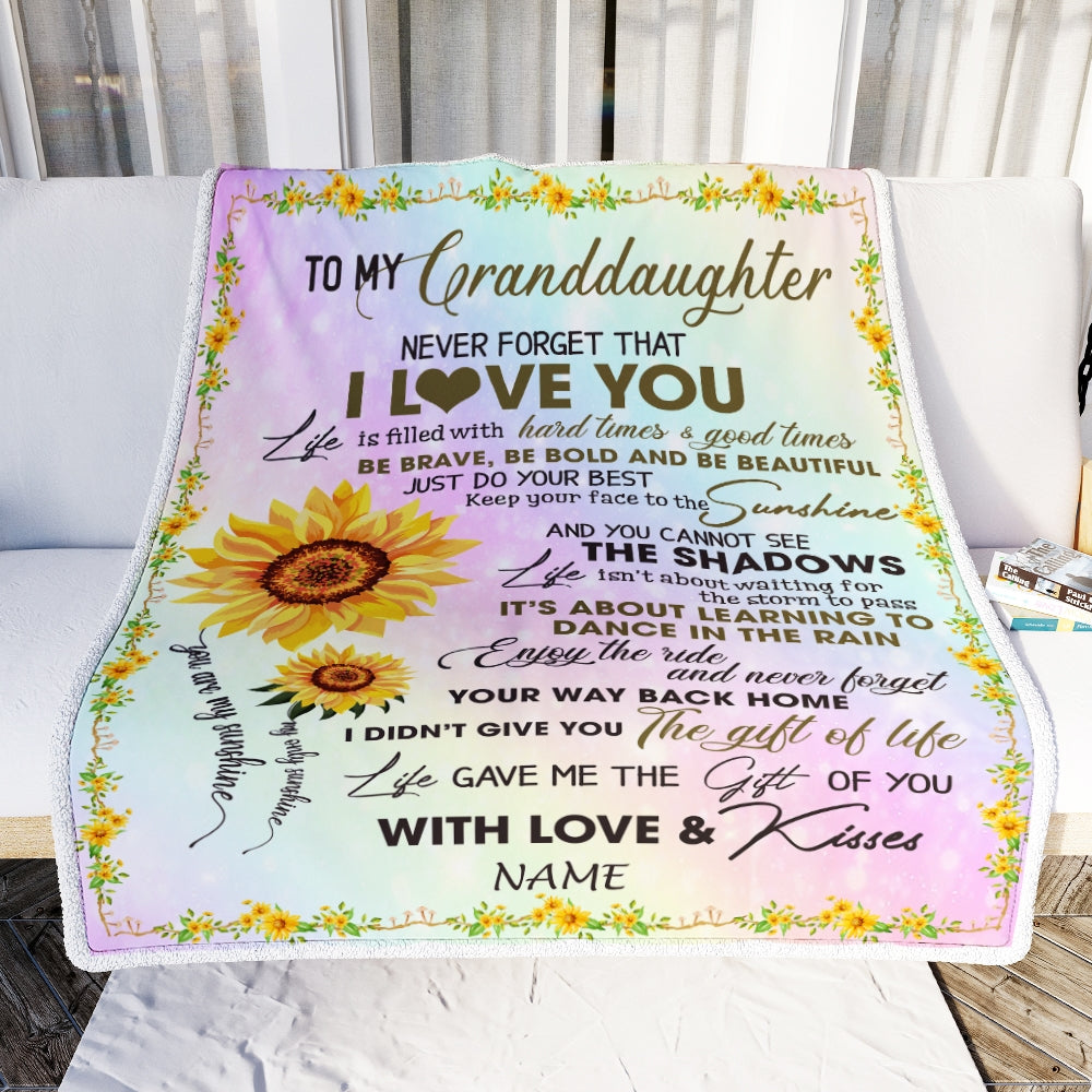 Personalized To My Granddaughter Blanket From Grandma Grandpa Sunflower Never Forget That I Love You Granddaughter Birthday Christmas Bed Fleece Throw Blanket | siriusteestore