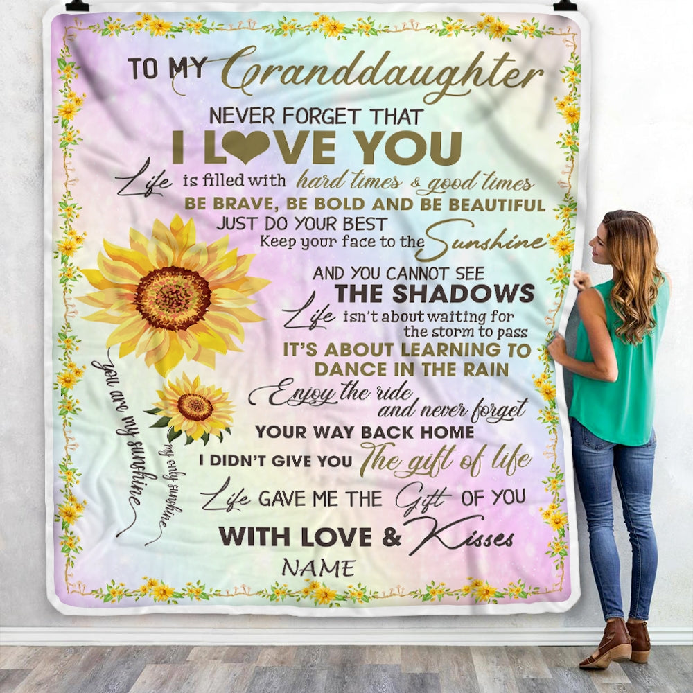 Personalized To My Granddaughter Blanket From Grandma Grandpa Sunflower Never Forget That I Love You Granddaughter Birthday Christmas Bed Fleece Throw Blanket | siriusteestore