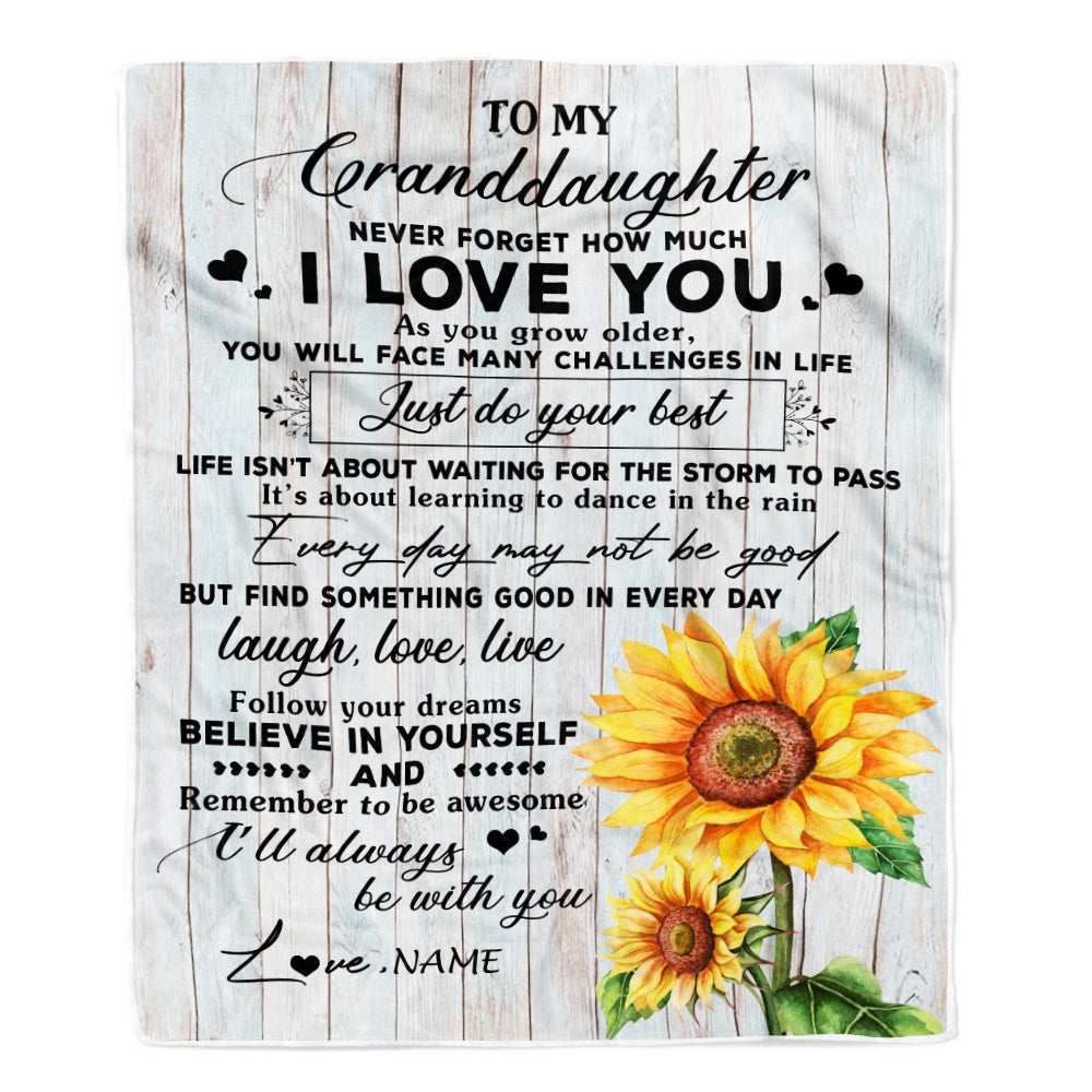 Personalized To My Granddaughter Blanket From Grandma Grandpa Sunflower Wood Laugh Love Live Granddaughter Birthday Christmas Bed Quilt Fleece Throw Blanket | siriusteestore