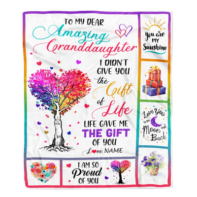 Personalized To My Granddaughter Blanket From Grandma Grandpa Tree Colorful Life Gave Me The Gift Of You Granddaughter Birthday Christmas Fleece Throw Blanket | siriusteestore