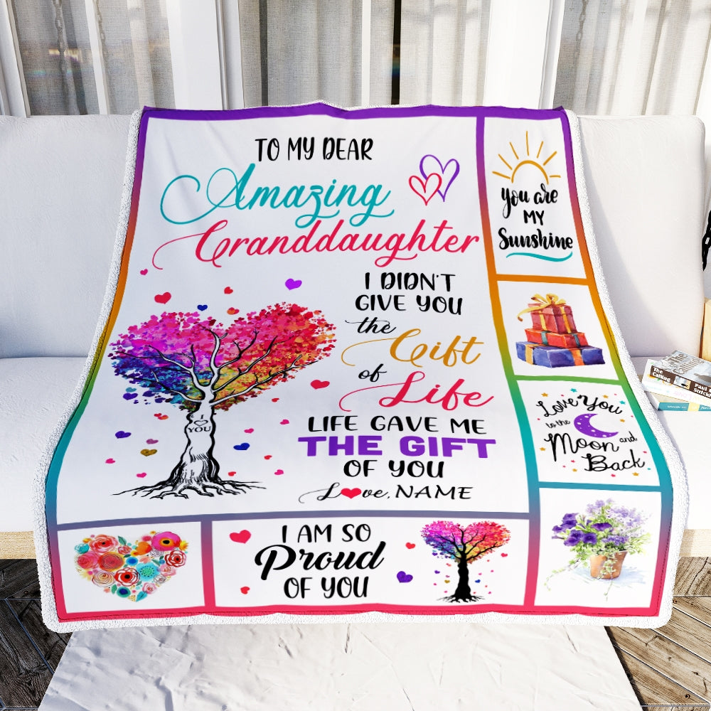 Personalized To My Granddaughter Blanket From Grandma Grandpa Tree Colorful Life Gave Me The Gift Of You Granddaughter Birthday Christmas Fleece Throw Blanket | siriusteestore
