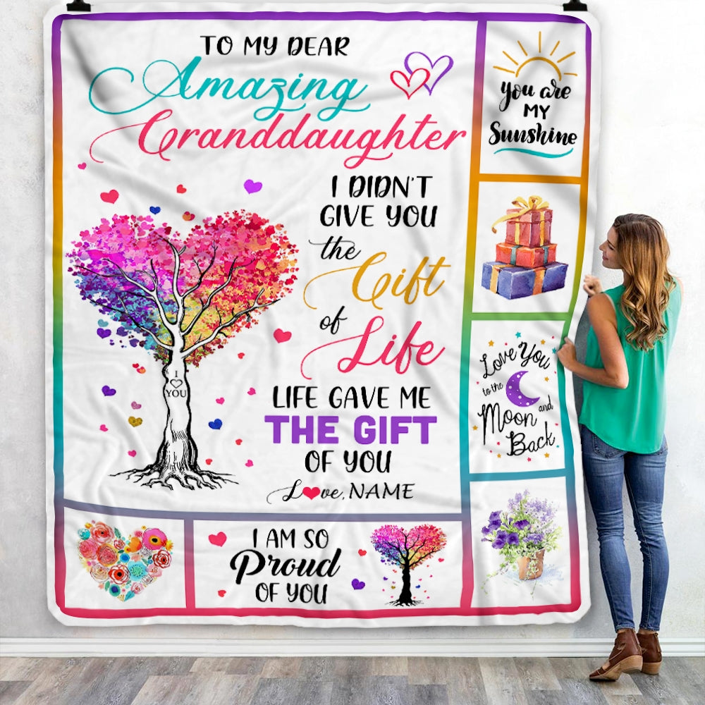 Personalized To My Granddaughter Blanket From Grandma Grandpa Tree Colorful Life Gave Me The Gift Of You Granddaughter Birthday Christmas Fleece Throw Blanket | siriusteestore