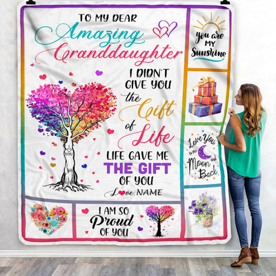 Personalized To My Granddaughter Blanket From Grandma Grandpa Tree Colorful Life Gave Me The Gift Of You Granddaughter Birthday Christmas Fleece Throw Blanket | siriusteestore