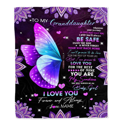 Personalized To My Granddaughter Blanket From Grandma Grandpa Wherever Your Journey Butterfly Birthday Christmas Customized Bed Quilt Fleece Throw Blanket | siriusteestore