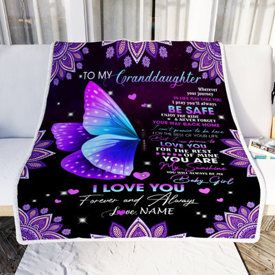Personalized To My Granddaughter Blanket From Grandma Grandpa Wherever Your Journey Butterfly Birthday Christmas Customized Bed Quilt Fleece Throw Blanket | siriusteestore
