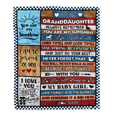 Personalized To My Granddaughter Blanket From Grandma Grandpa Wood It A Big Hug Granddaughter Birthday Graduation Christmas Customized Bed Fleece Throw Blanket | siriusteestore