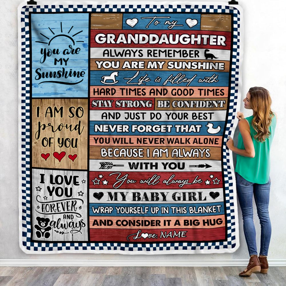 Personalized To My Granddaughter Blanket From Grandma Grandpa Wood It A Big Hug Granddaughter Birthday Graduation Christmas Customized Bed Fleece Throw Blanket | siriusteestore