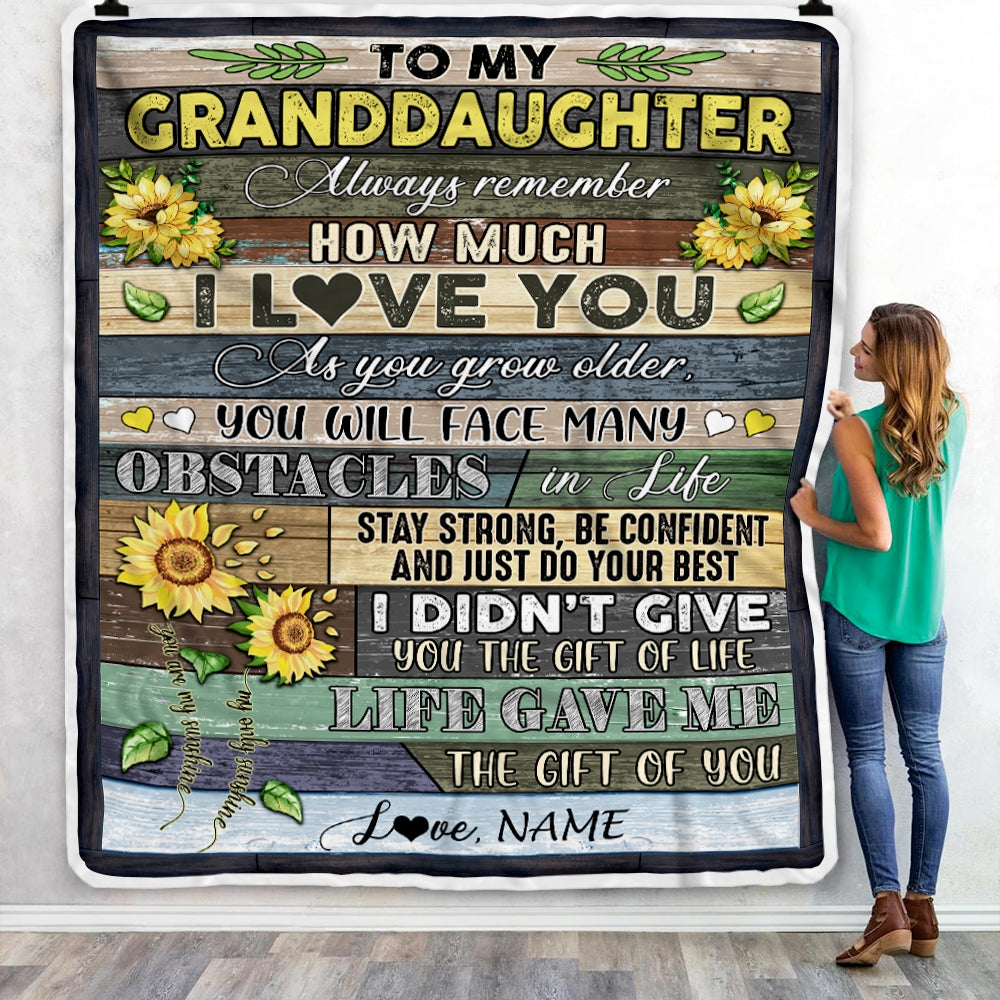 Personalized To My Granddaughter Blanket From Grandma Nana Always Remember How Much I Love You Wood Sunflower Granddaughter Birthday Christmas Fleece Blanket | siriusteestore